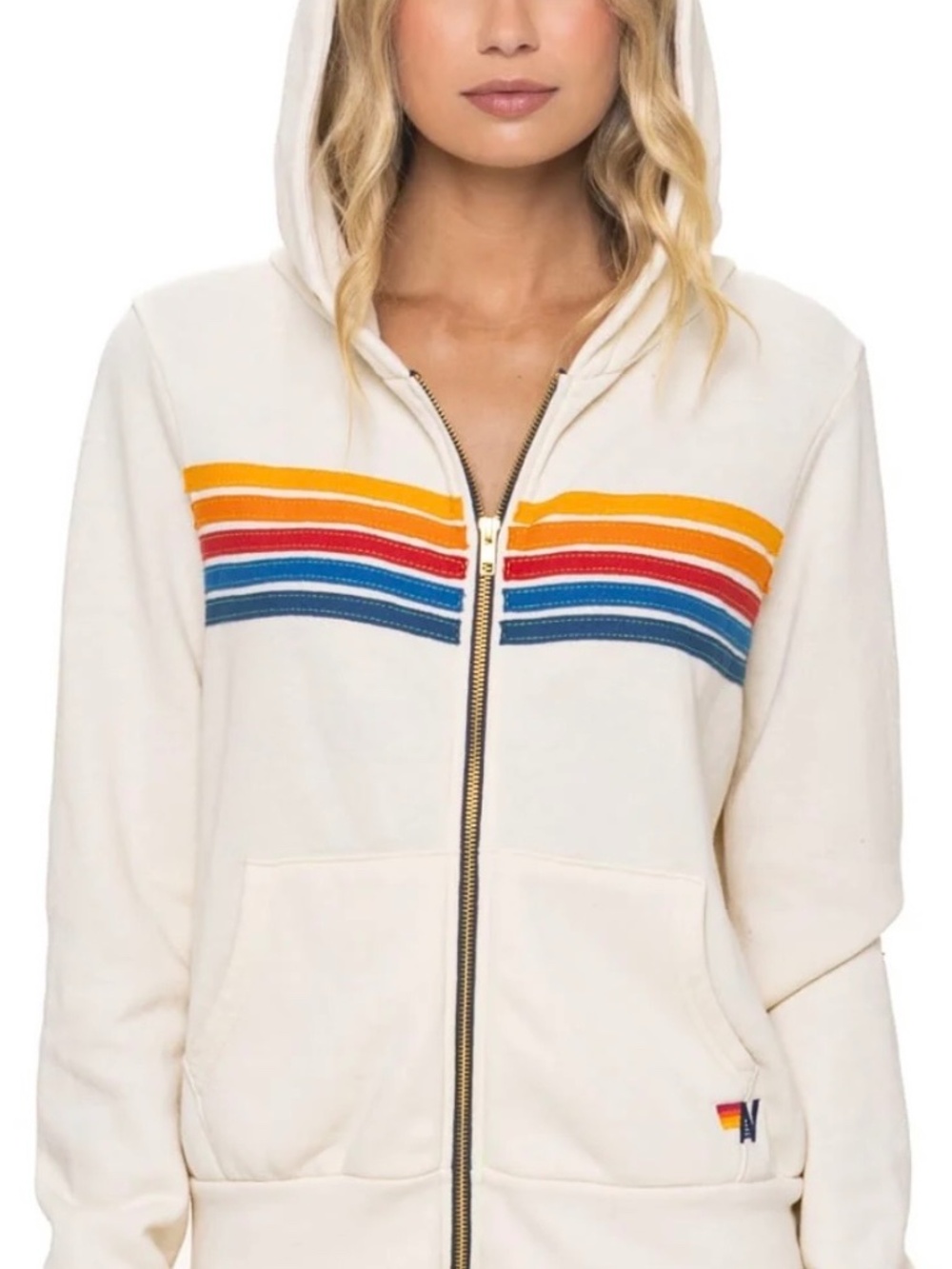 Aviator Nation 5-Stripe Hoodie in Vintage White